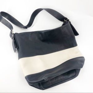 Coach J1S-9179 Handbag Ivory Black & White Color Block Leather Shoulder Bag